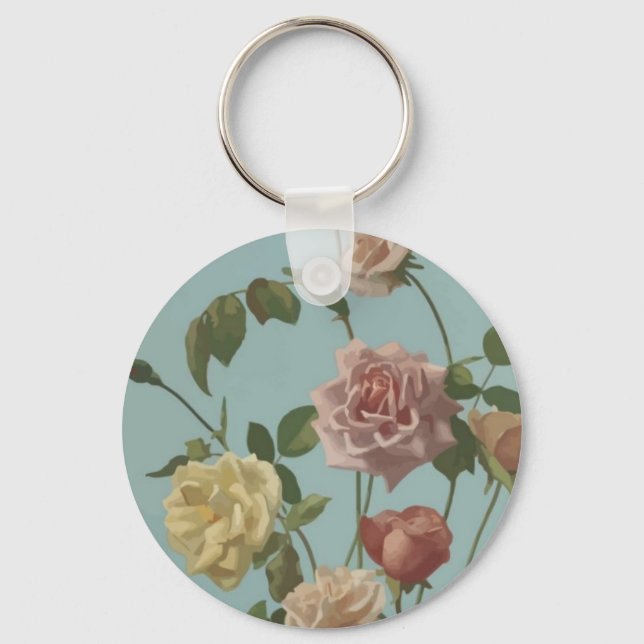 Vintage Tea Rose and Blush Roses Key Ring (Front)