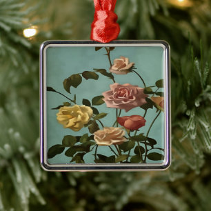 Vintage Tea Rose and Blush Roses Metal Tree Decoration