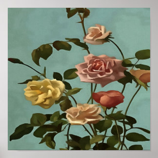 Vintage Tea Rose and Blush Roses Poster