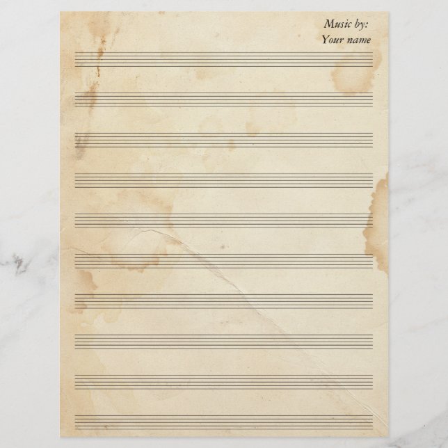 Vintage Tea Stained Sheet Music 10 Stave (Front)
