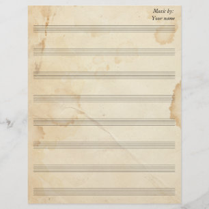 Vintage Tea Stained Sheet Music 8 Stave