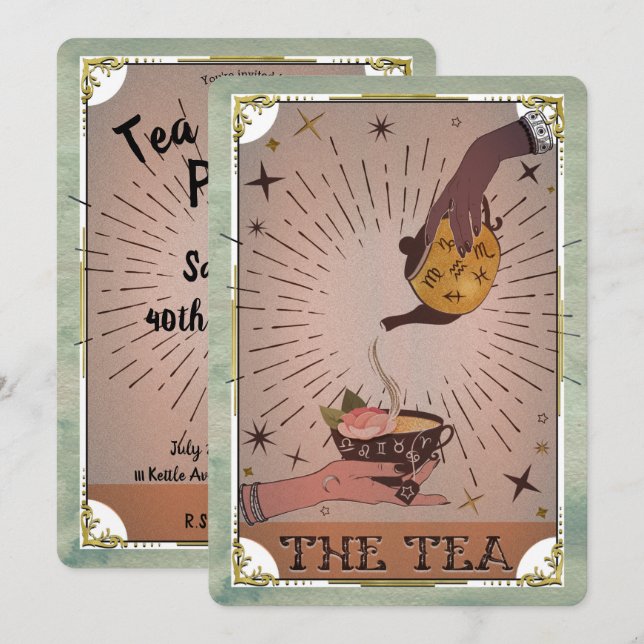 Vintage Tea & Tarot Witchy Kettle Birthday Party  Invitation (Front/Back)