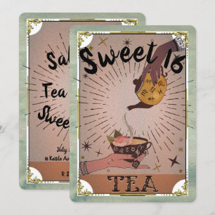 Vintage Tea Tarot Witchy Kettle Sweet 16 Party Invitation