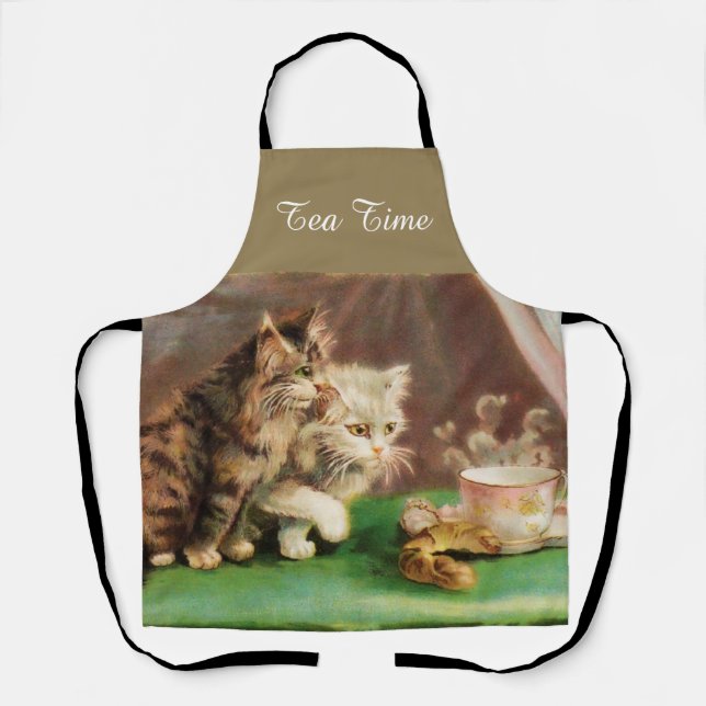 Vintage tea time cats custom   apron (Front)