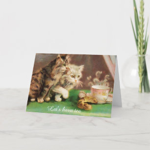 Vintage tea time cats custom card
