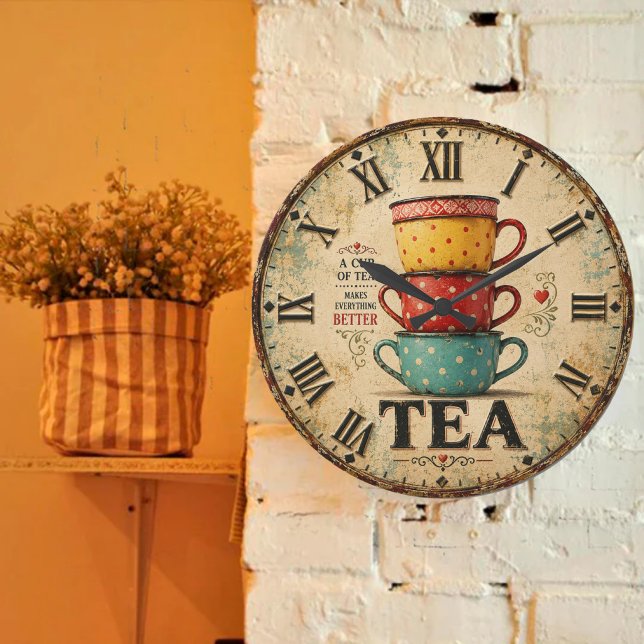 Vintage Tea Time  Large Clock (Creator Uploaded)