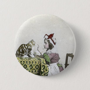 Vintage Tea Time Party With Naughty Kitty 6 Cm Round Badge