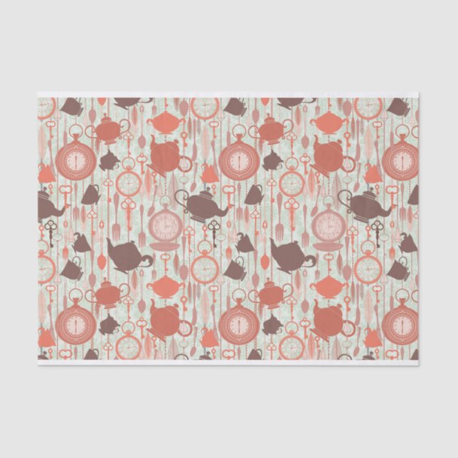 Vintage Tea Time Pattern Tissue Paper (Front)