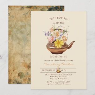 Vintage Tea   Watercolor Floral Baby Shower Invitation