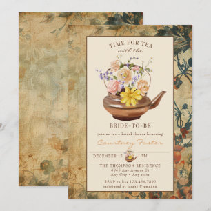 Vintage Tea Watercolor Floral Bridal Shower Invitation
