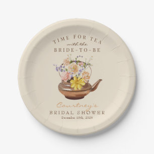 Vintage Tea Watercolor Floral Bridal Shower Paper Plate