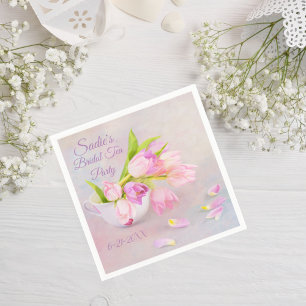 Vintage Tea  With Tulips Bridal Tea Shower Napkins