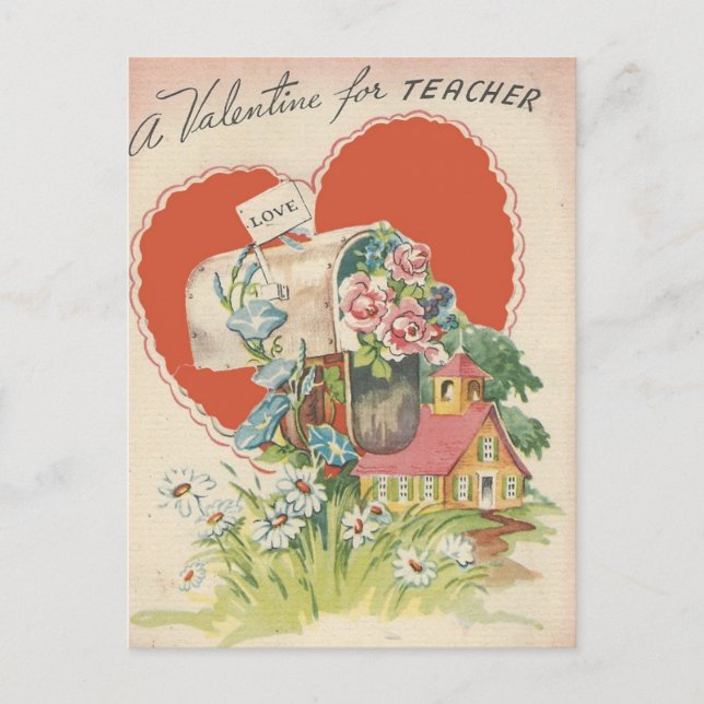 Vintage Teacher Valentine Holiday Postcard (Front)