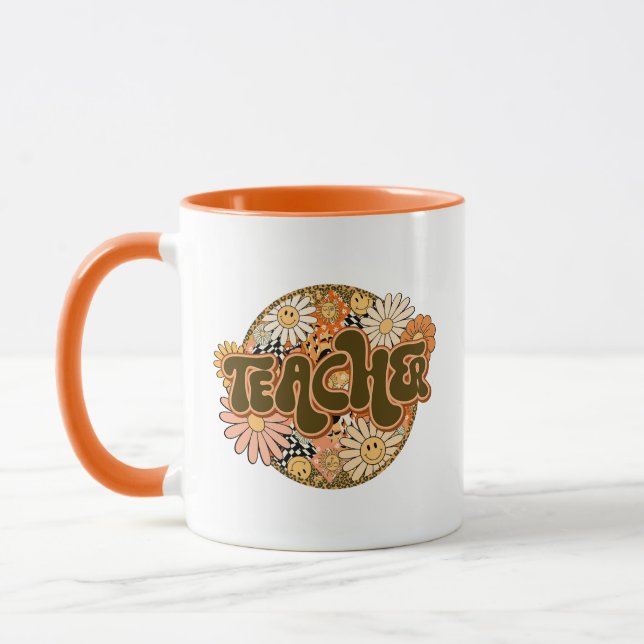 Vintage "Teacher" with Smiling Daisies Mug (Left)