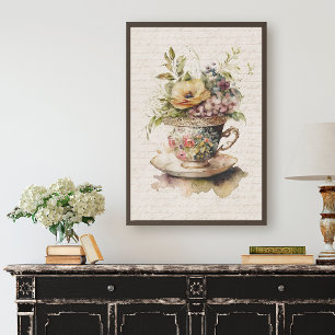 Vintage Teacup and Watercolor Florals Decoupage Tissue Paper