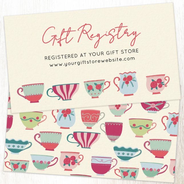 Vintage Teacup Baby Shower Gift Registry Enclosure Card (Vintage teacup tea party baby shower gift registry enclosure card)