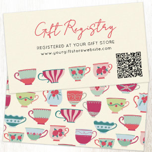 Vintage Teacup Baby Shower Gift Registry QR code Enclosure Card
