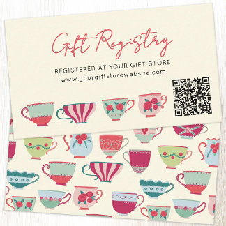 Vintage Teacup Bridal Shower Gift Registry QR code Enclosure Card