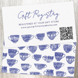 Vintage Teacup Bridal Shower Gift Registry QR code Enclosure Card