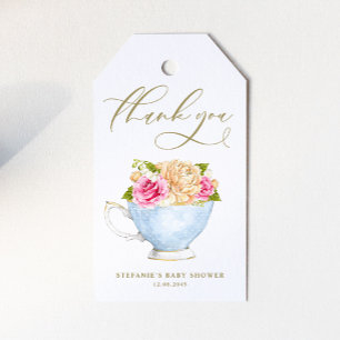 Vintage Teacup Floral Bouquet Baby Shower Tea Gift Tags