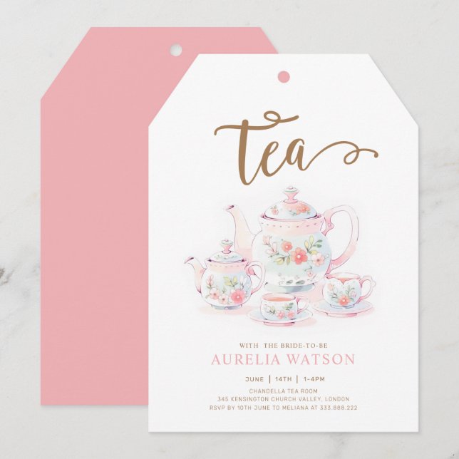 Vintage Teacup Floral Tea  Invitation (Front/Back)