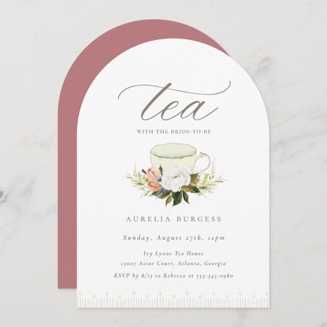 Vintage Teacup Floral Tea Party Invitation (Front/Back)