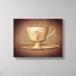 Vintage Teacup On Aged Paper Art Canvas Print