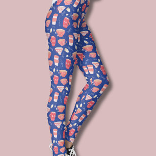 Vintage teacup peach and blue pattern leggings