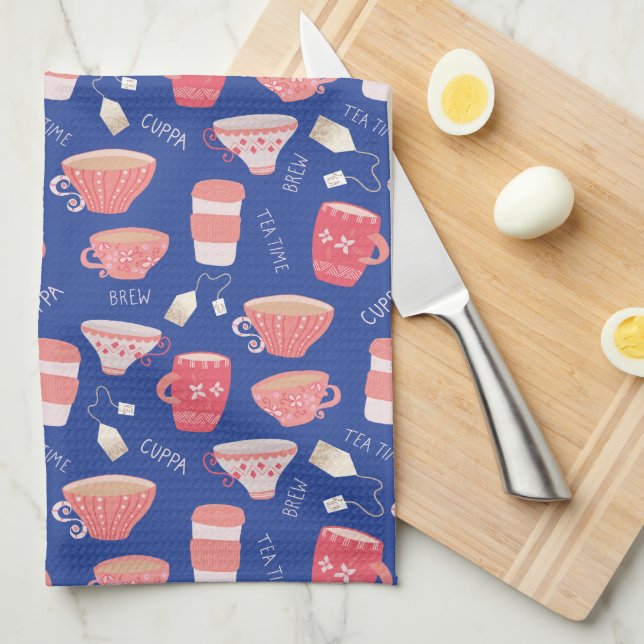 Vintage Teacup Tea Pot pattern Towel (Quarter Fold)