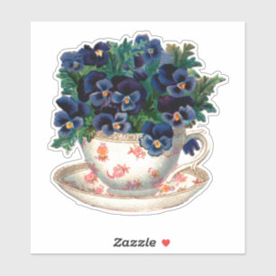 VINTAGE TEACUP WITH PANSIES TRANSPARENT STICKER