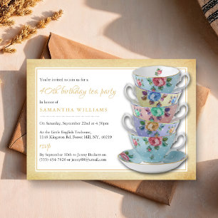Vintage Teacups Birthday Tea Party Invitation