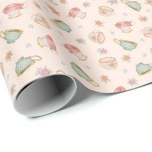 Vintage Teacups (Linen) Pattern – Wrapping Paper
