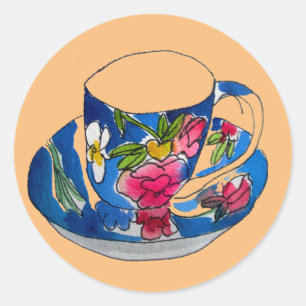 Vintage Teacups original watercolour illustration Classic Round Sticker