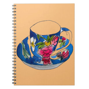 Vintage Teacups original watercolour illustration Notebook