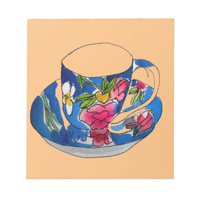 Vintage Teacups original watercolour illustration Notepad (Front)