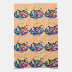 Vintage Teacups original watercolour illustration Tea Towel