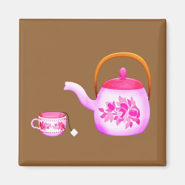 Vintage Teacups teapot illustration Magnet (Front)