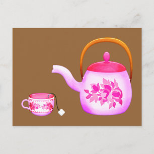 Vintage Teacups teapot illustration Postcard