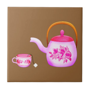 Vintage Teacups teapot illustration Tile