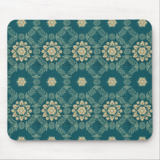 Vintage Teal and Beige Floral Fabric Mousepad