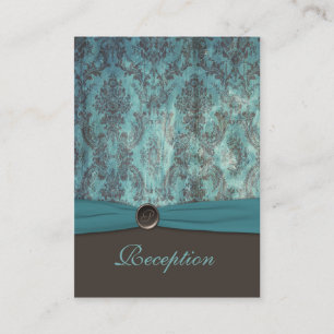 Vintage Teal and Brown Damask Reception Card