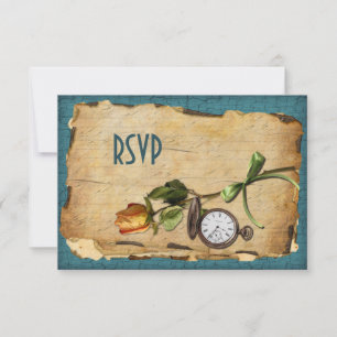 Vintage Teal and Gold Reply Card