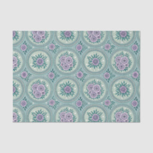 Vintage Teal and Purple Floral Medallion Botanical Tissue Paper