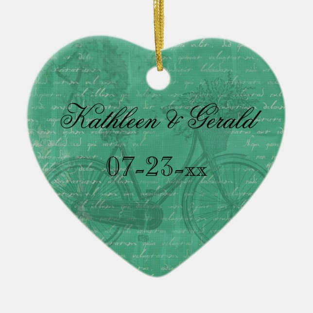 Vintage Teal Bicycle  Heart Keepsake Ornament (Front)