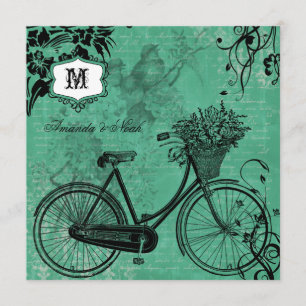 Vintage Teal Bicycle Square Wedding Invitation