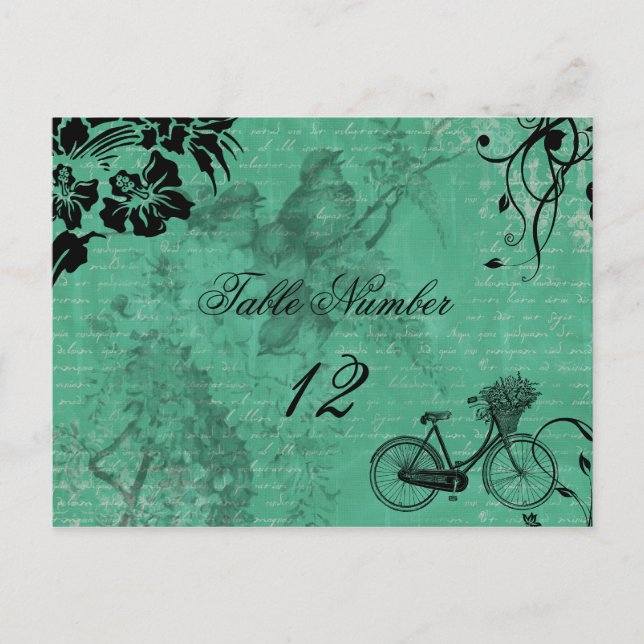 Vintage Teal Bicycle Table Number Postcard (Front)
