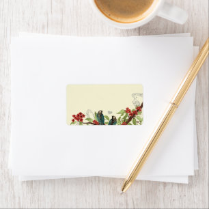 Vintage Teal Birds Burgundy Flowering Branch Label