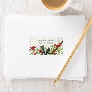 Vintage Teal Birds Burgundy Flowering Branch RSVP Label