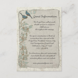 Vintage Teal Birds Damask Wedding Information Card
