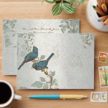 Vintage Teal  Birds Wedding Envelope